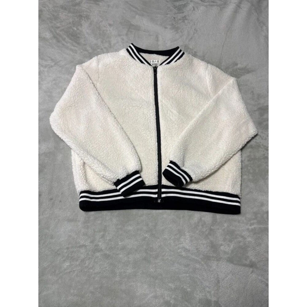 Womens jacket white black cream long sleeve winter fall layering striped